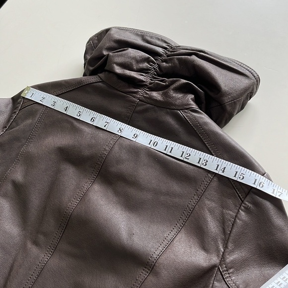 NWOT Danier Brown Leather Jacket Moto 80s Y2K High Collar Cinched Waist - Picture 16 of 17